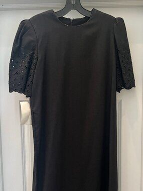 Vintage Damon Petite Embroidered Puff Sleeve Dress Black Size 10
